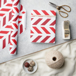 Papel De Presente Padrão de Faixa Vermelha de Maroon Chevron Zigzag