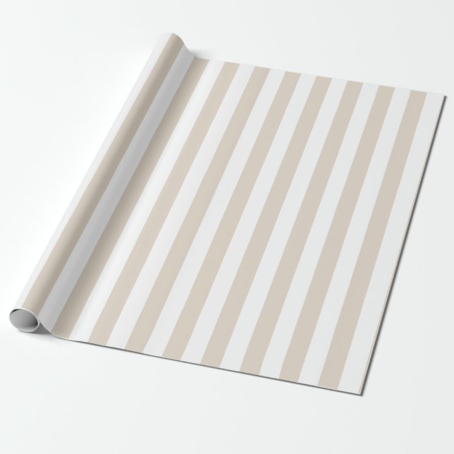 Papel De Presente Padrão de faixa vertical bege e branco (Desenrolado)