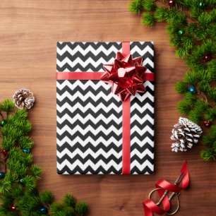 Papel De Presente Padrão de Faixa Zigzag Preta e Branca