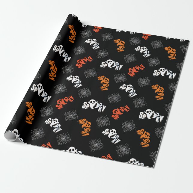 Papel De Presente Padrão de Fantasma Assustador Fofo Presentes de Ha (Desenrolado)