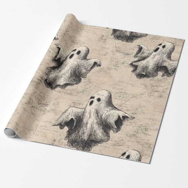 Papel De Presente Padrão de Fantasma Rústico Vintage (Desenrolado)