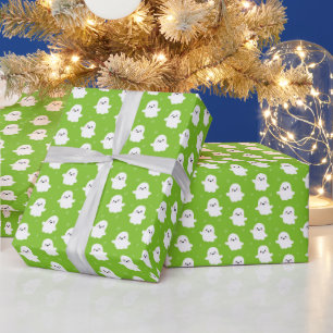 Papel De Presente Padrão de Fantasma Verde Fofo – Design de Hallowee