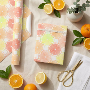 Papel De Presente Padrão de Fatia de Citrino de Aquarela Perfeita