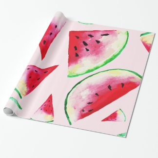 Papel De Presente Padrão de Fatia de Melancia de Aquarela
