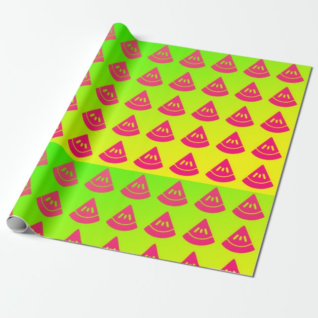 Papel De Presente Padrão de Fatia de Melancia Neon (Desenrolado)