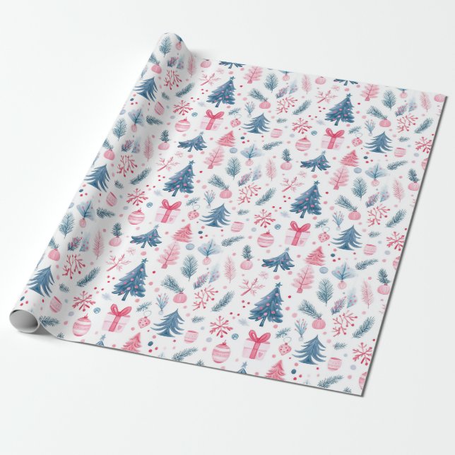 Papel De Presente Padrão de Feriado de Aquarela (Desenrolado)