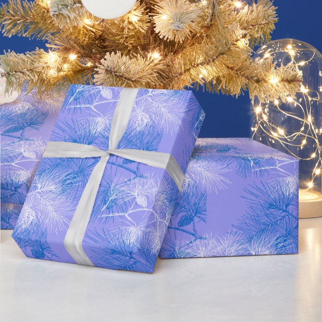 Papel De Presente Padrão de Feriado de Pinus Azul e Branco (Feriados)