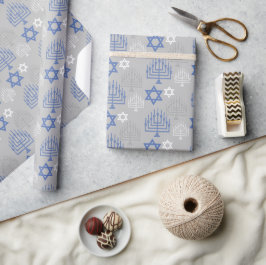 Papel De Presente Padrão de Feriado Elegante Azul de Hanukkah