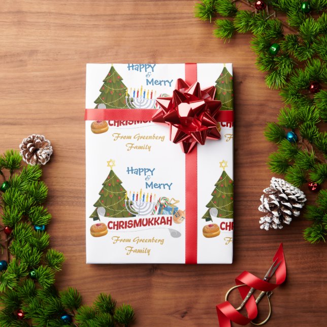 Papel De Presente Padrão de Feriado Misto de Chrismukkah (Presente de Natal)