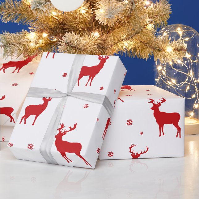 Papel De Presente Padrão de Feriado Vermelho de Reindeer Moderno (Feriados)