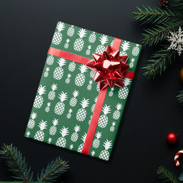 Papel De Presente Padrão de Férias de Abacaxi Fofo Branco no Verde