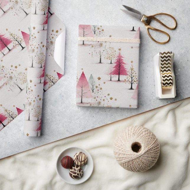 Papel De Presente Padrão de Férias de Árvore & Floco de Neve Estiliz (Artesanato)