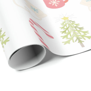 Papel De Presente Padrão de Férias de Natal Bonito Branco