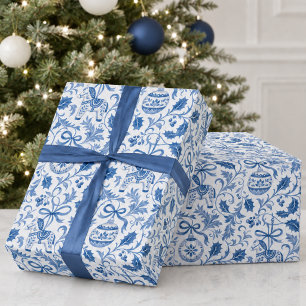 Papel De Presente Padrão de Férias de Natal Branco Azul