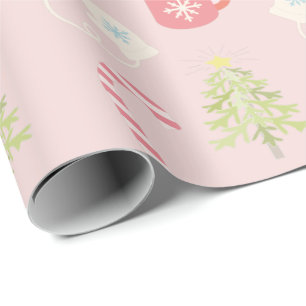 Papel De Presente Padrão de Férias de Natal Cor-de-Rosa