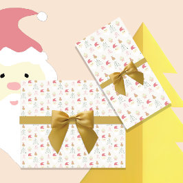 Papel De Presente Padrão de Férias do Papai Noel Rosa Fofo