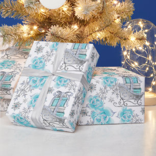 Papel De Presente Padrão de Férias Elegantes em Prata e Turquesa