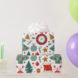 Papel De Presente Padrão de Férias Feliz com Ícones Festivos