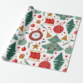 Papel De Presente Padrão de Férias Feliz com Ícones Festivos