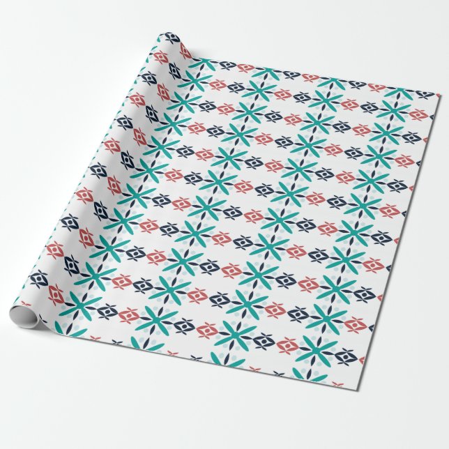 Papel De Presente Padrão de Férias Floral Abstrato Azul (Desenrolado)