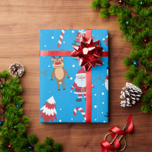 Papel De Presente Padrão de Férias Papai Noel Rena Homem de Neve