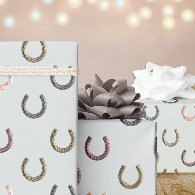 Papel De Presente Padrão de Ferradura Cavaleiro Equestre (Stylish gift wrapping paper with horseshoes pattern)