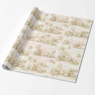 Papel De Presente Padrão de festa de chá de bebê neutro com ursinho