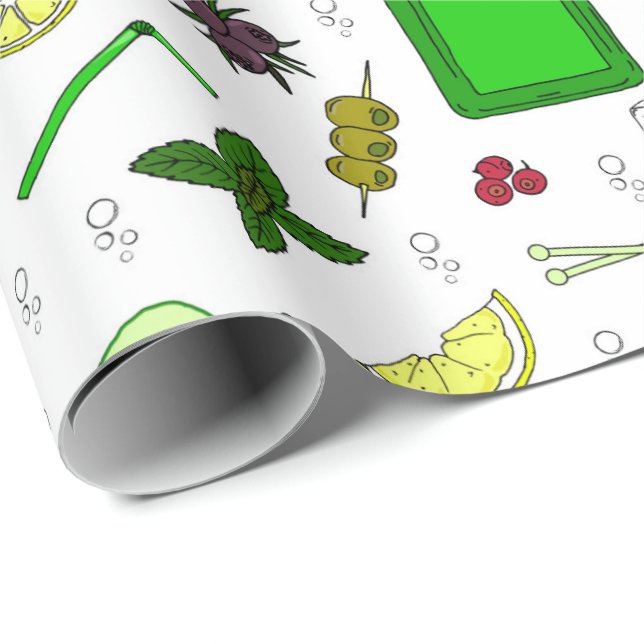 Papel De Presente Padrão de festa de Cocktail Amante de Gim Tônica (Ponta do rolo)