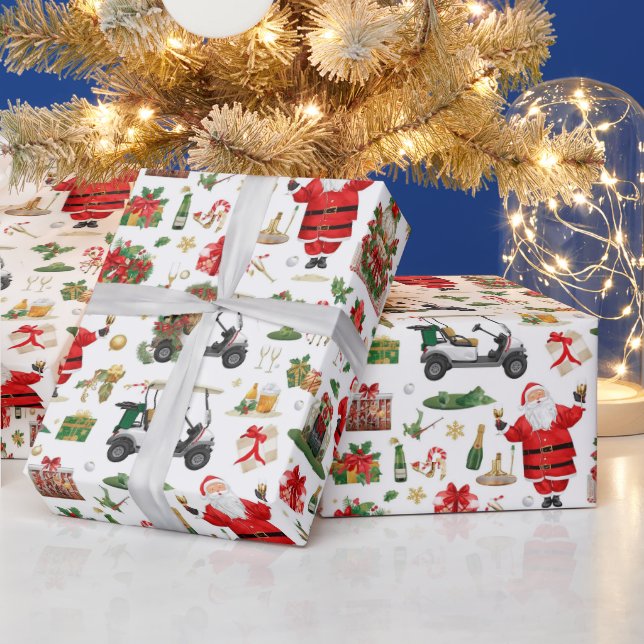 Papel De Presente Padrão de festa de Natal de golfe “Let’s Par-Tee” (Feriados)