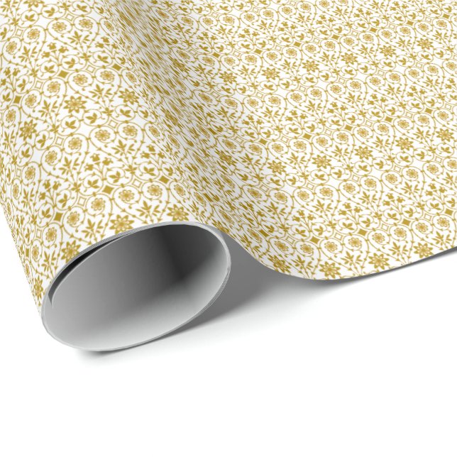 Papel De Presente Padrão de Filigrana Dourada e branca surpreendente (Ponta do rolo)