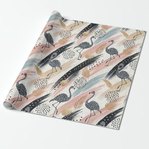 Papel De Presente Padrão de Flamingo e Brushbrato estilizado