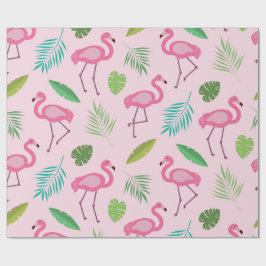 Papel De Presente Padrão de Flamingo Rosa com folhas Tropicais