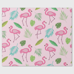 Papel De Presente Padrão de Flamingo Rosa com folhas Tropicais 