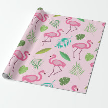 Padrão de Flamingo Rosa com folhas Tropicais