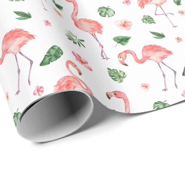Papel De Presente Padrão de Flamingo Rosa Tropical (Ponta do rolo)