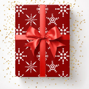 Papel De Presente Padrão de Floco de Natal Festivo Vermelho Fresco