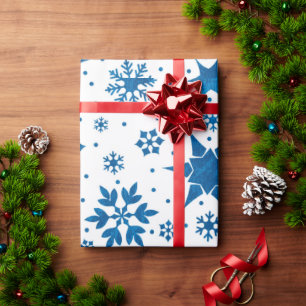 Papel De Presente Padrão de Floco de Neve Azul