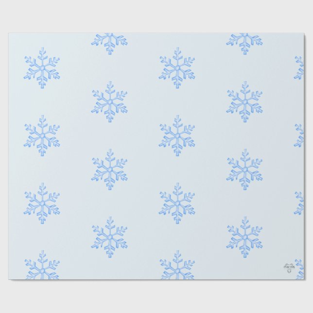 Papel De Presente Padrão de Floco de Neve Azul Gélido em Fundo Azul  (Aberto)