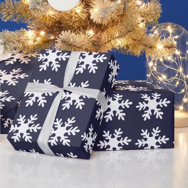 Papel De Presente Padrão de Floco de Neve Azul Marinho de Feriado (Feriados)