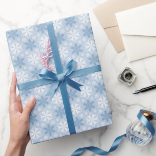 Papel De Presente Padrão de Floco de Neve Branco Brilhante e Invern