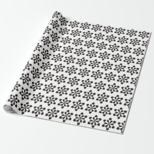 Papel De Presente Padrão de Floco de Neve Branco e Preto
