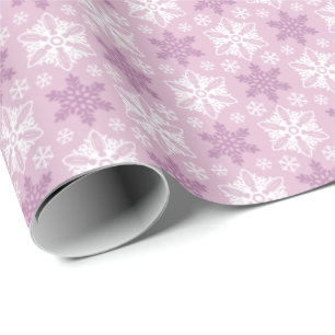 Papel De Presente Padrão de Floco de Neve Branco, Rosa Brilhante e 
