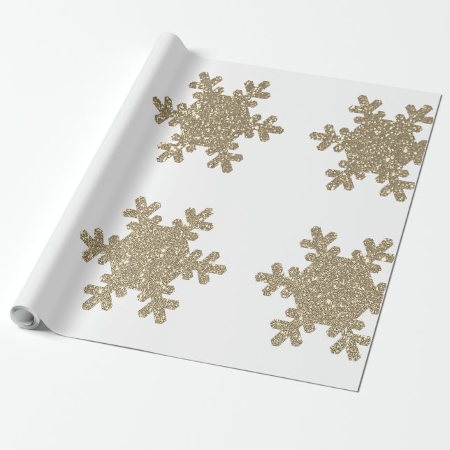 Papel De Presente Padrão de Floco de Neve com Brilho Dourado Natal B (Desenrolado)