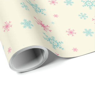 Papel De Presente Padrão De Floco De Neve Cor-De-Rosa E Azul No inve