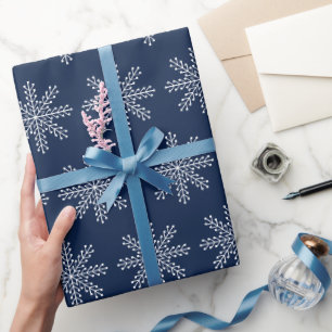 Papel De Presente Padrão de floco de neve de Natal azul branco elega