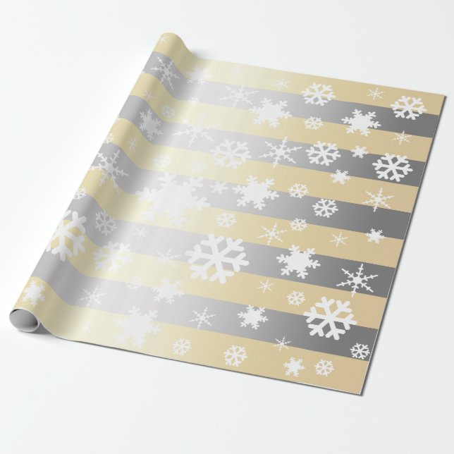 Papel De Presente Padrão de floco de neve de Natal branco e prateado (Desenrolado)