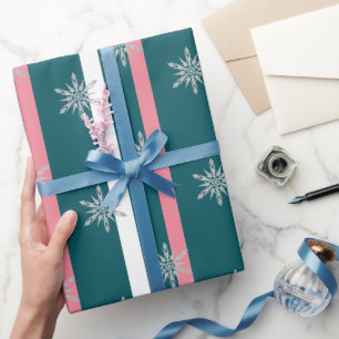 Papel De Presente Padrão de Floco de Neve de Natal brilhante prata E