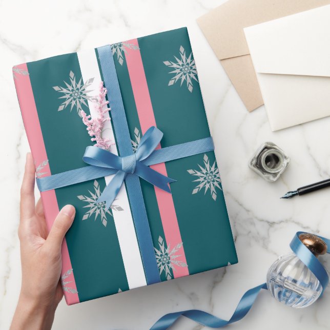 Papel De Presente Padrão de Floco de Neve de Natal brilhante prata E (Presentear)