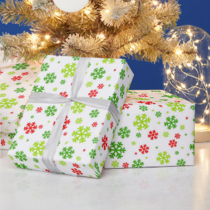 Papel De Presente Padrão de Floco de Neve de Natal Vermelho e Verde