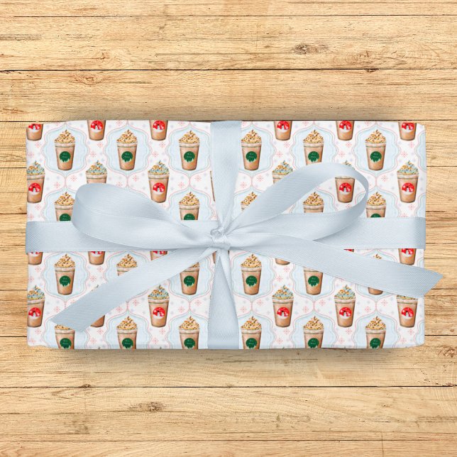 Papel De Presente Padrão de floco de neve do latte de Natal Ogee (Gift warmth and cheer with Christmas Latte Ogee Snowflake Pattern Wrapping Paper!)